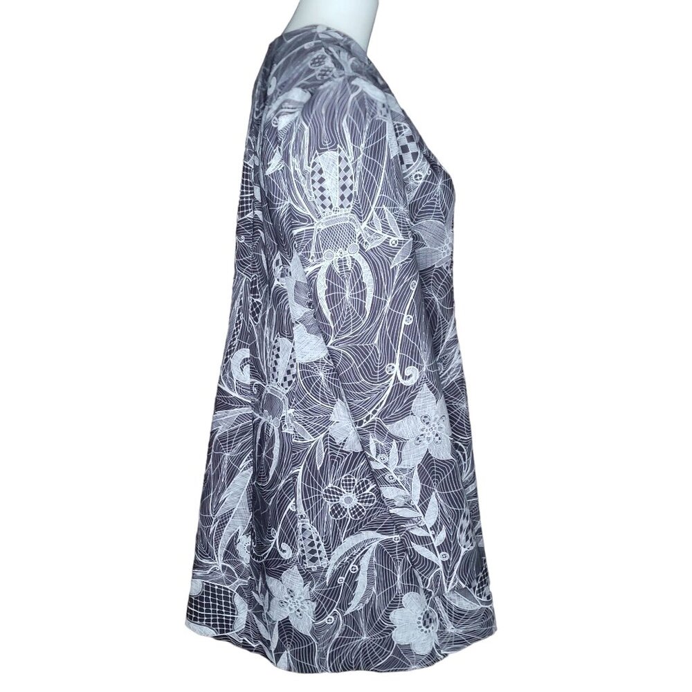 Angelys Balek Jacket 10 Black White Silk Blend Beetle Floral Open Front Gothic - Picture 6 of 8